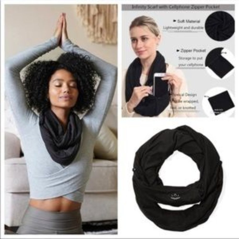 Beyond Yoga NWT Black Pocket Infinity Scarf